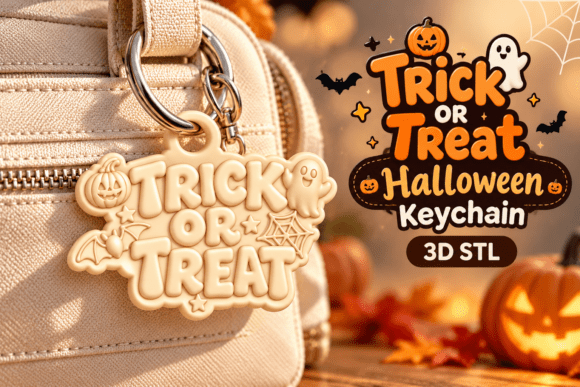 Trick or Treat Halloween Keychain 3D STL – Pumpkin, Ghost & Bat Print File - Image 1