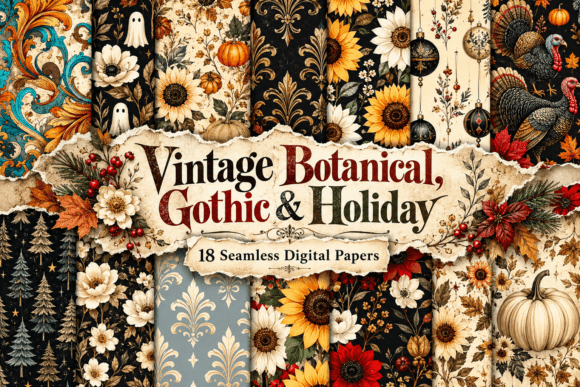 Vintage Botanical, Gothic & Holiday Grafica Motivi di Carta Di Vintage