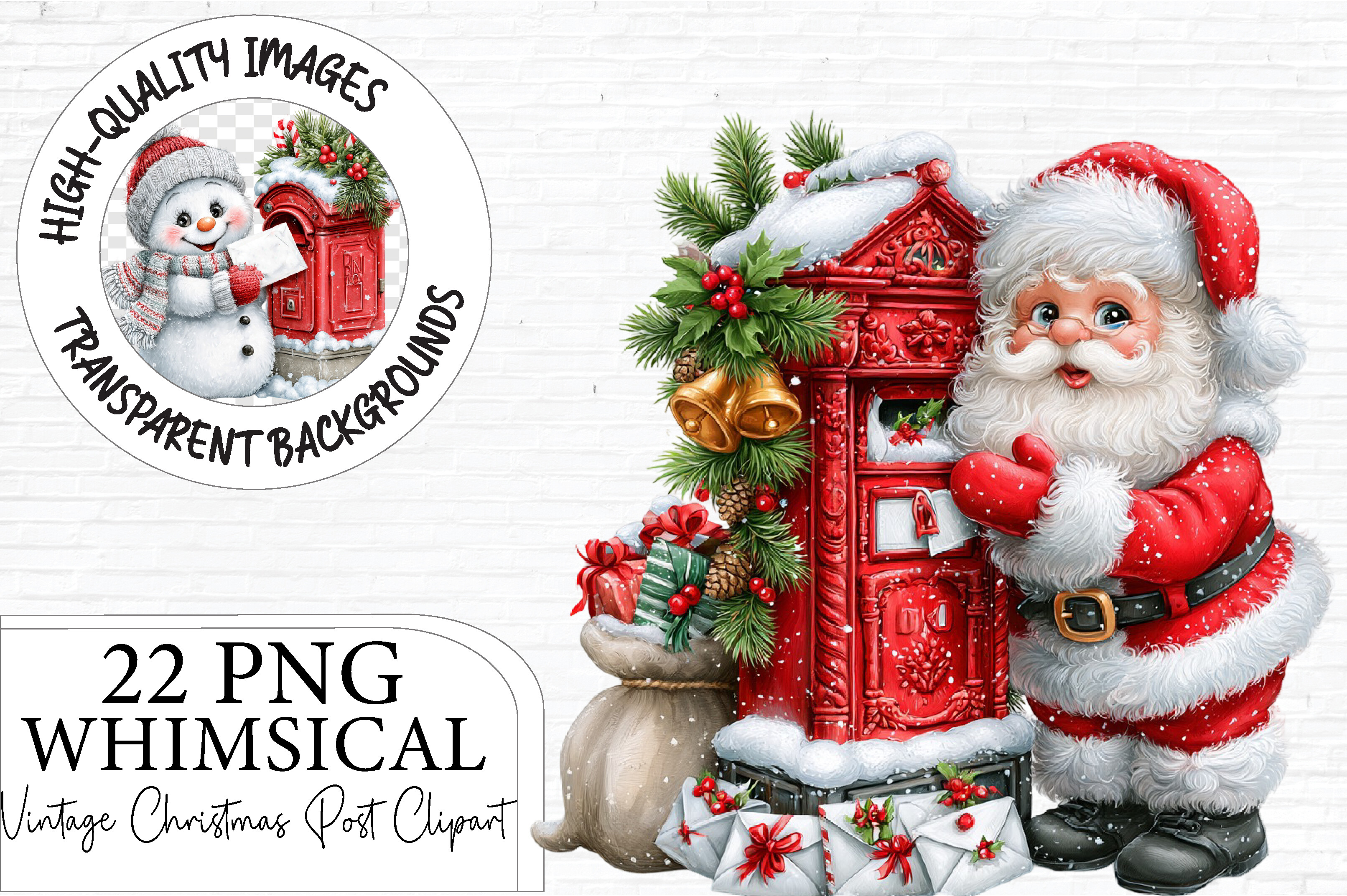 Vintage Christmas Postbox Clipart Bundle