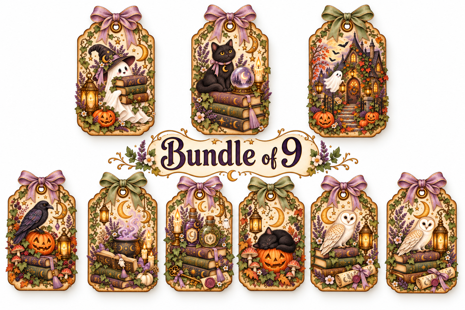 Vintage Halloween Tags - Bundle of 9