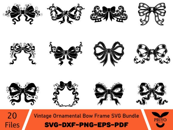 Vintage Ornamental Bow Frame SVG Bundle