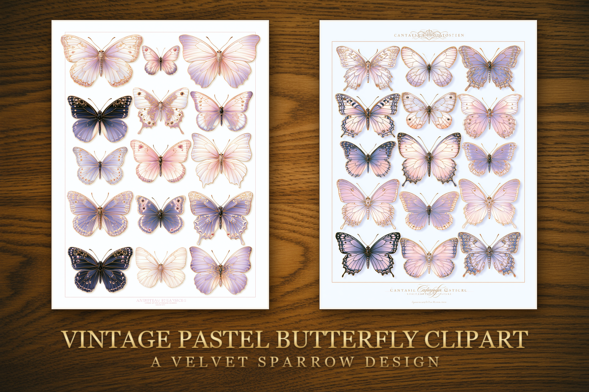 Vintage Pastel Butterfly Clipart