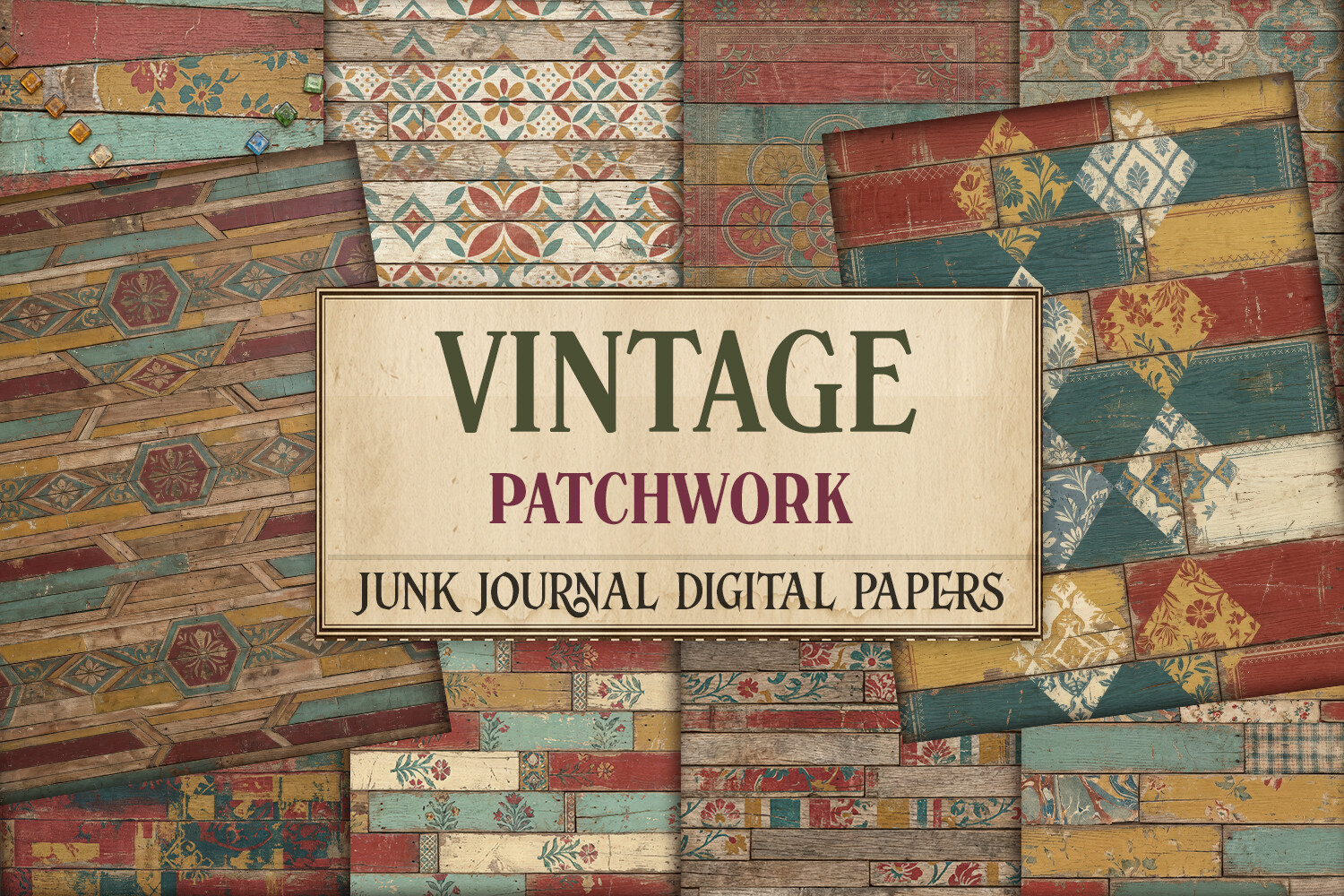 Vintage Patchwork Junk Journal Paper