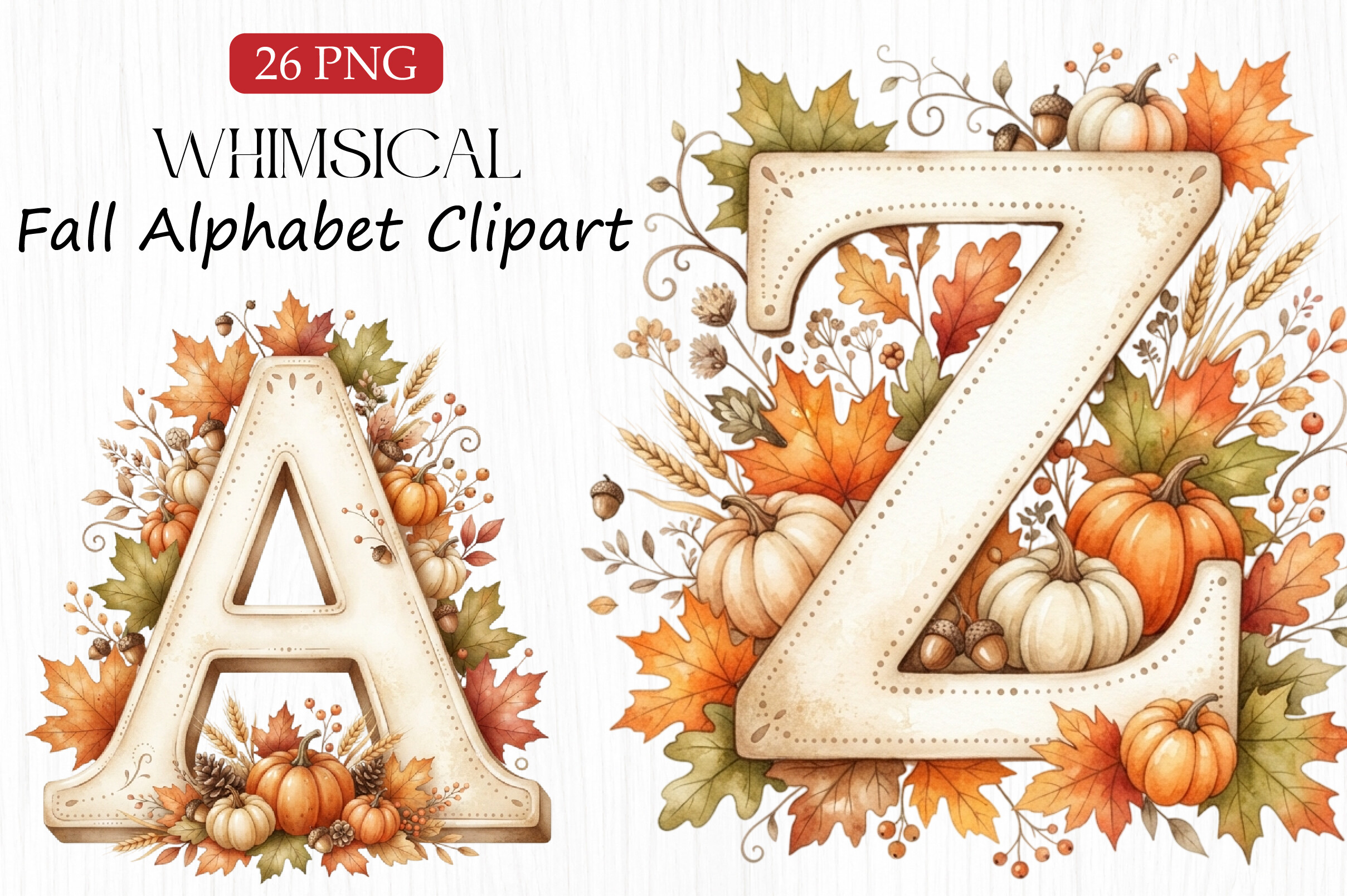 Whimsical Fall Alphabet Clipart