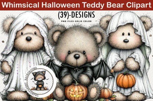 Whimsical Halloween Teddy Bear Clipart