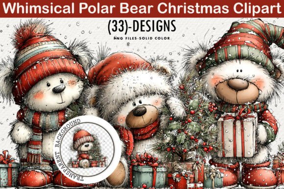 Whimsical Polar Bear Christmas Clipart