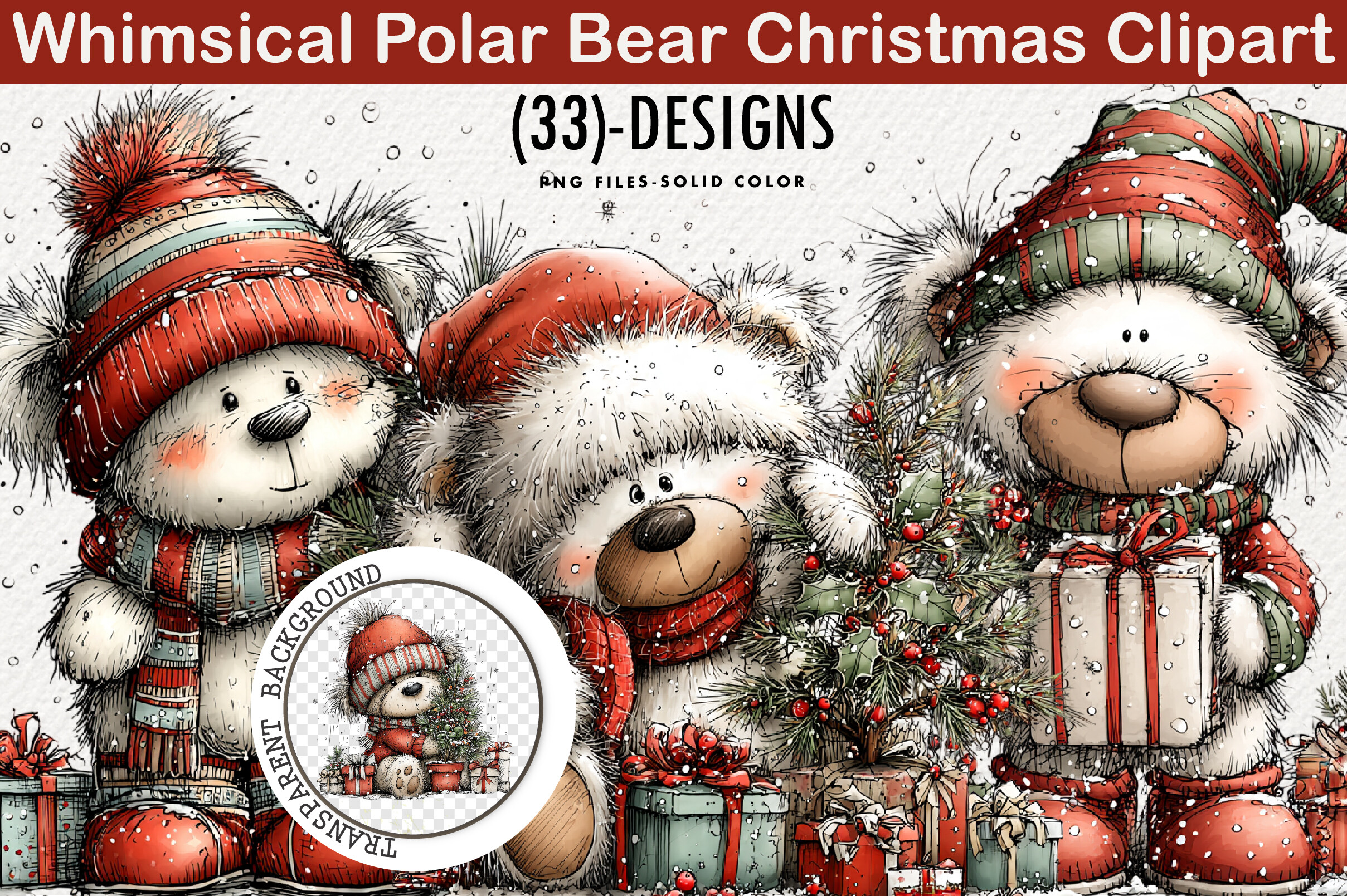 Whimsical Polar Bear Christmas Clipart