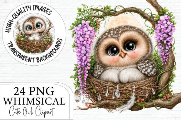 Woodland Bird & Floral Owl Clipart