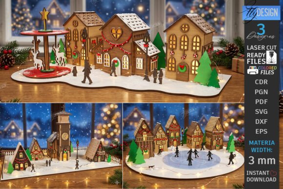 3D Christmas Village Night Light Bundle laser cut file
