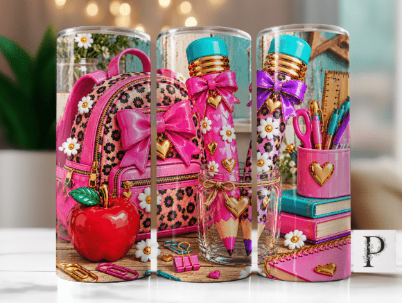 3D Inflated Back to School Tumbler Wrap Grafik Wraps für Becher Von Provate Rani Deb