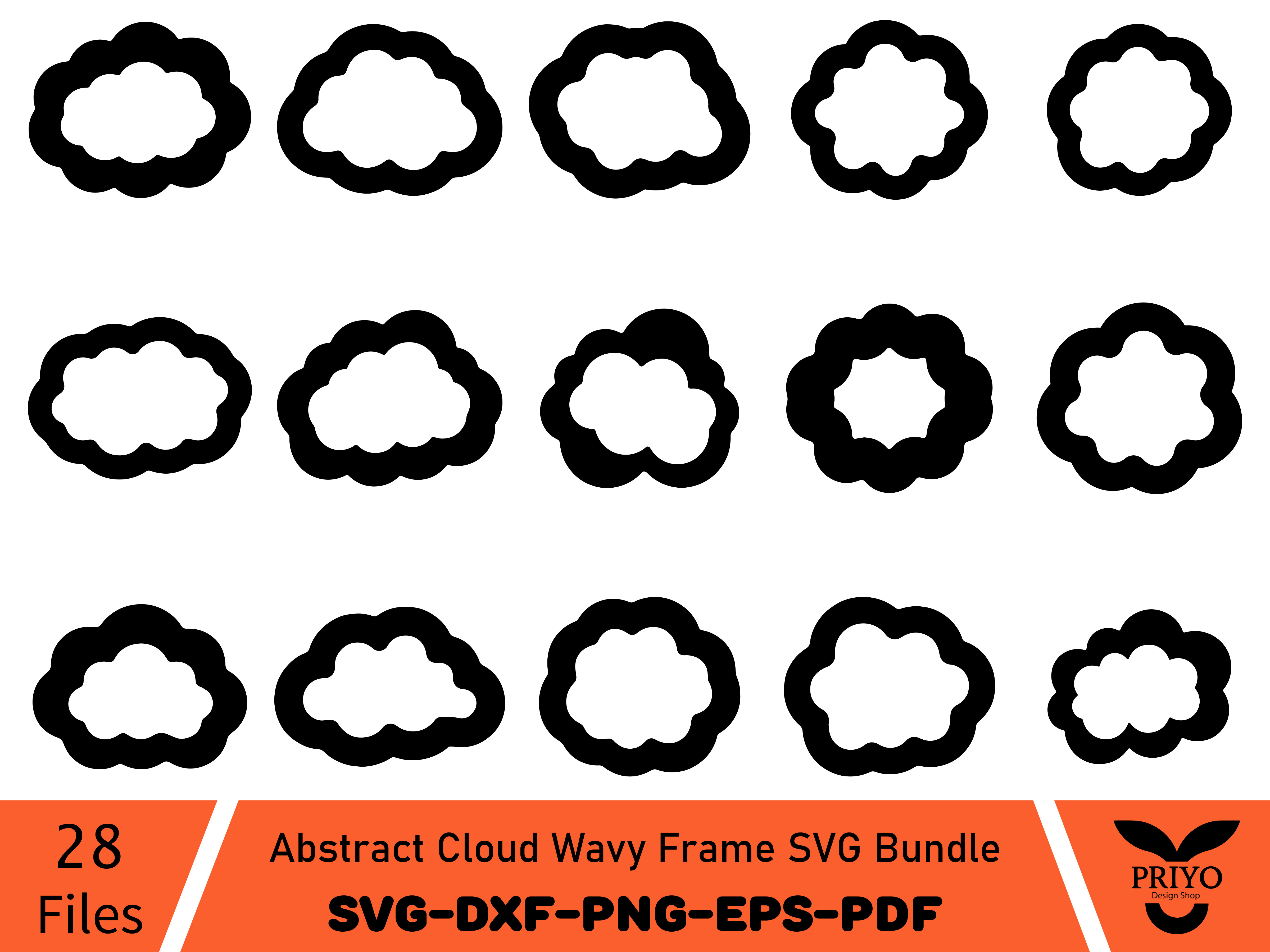 Abstract Cloud Wavy Frame SVG Bundle