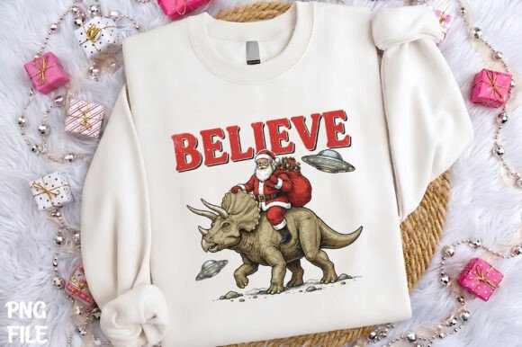 Believe Santa Dinosaur UFO PNG Art