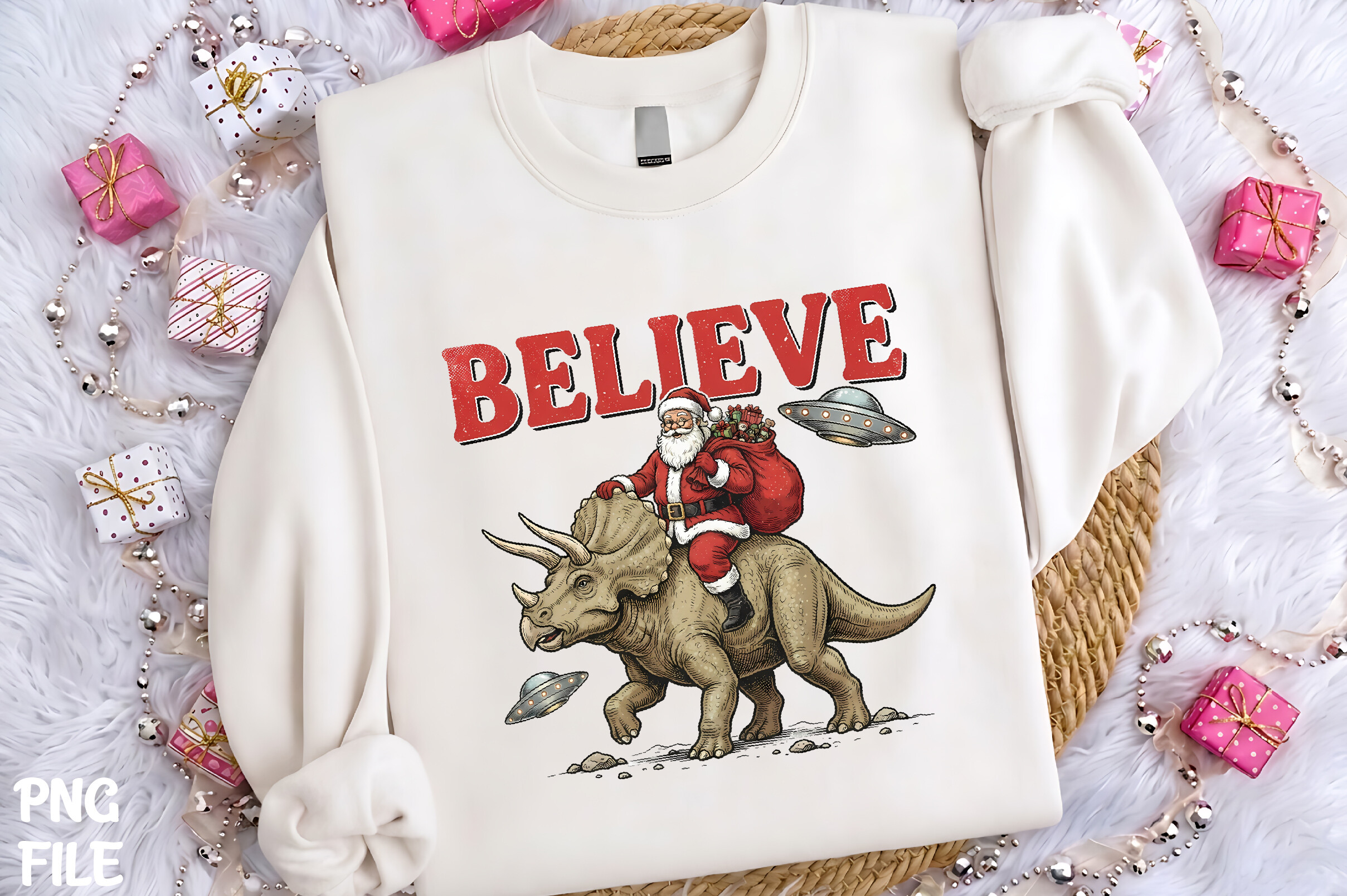 Believe Santa Dinosaur UFO PNG Art