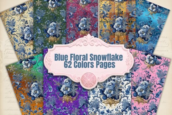 Blue Floral Snowflake 62 Colors Pages