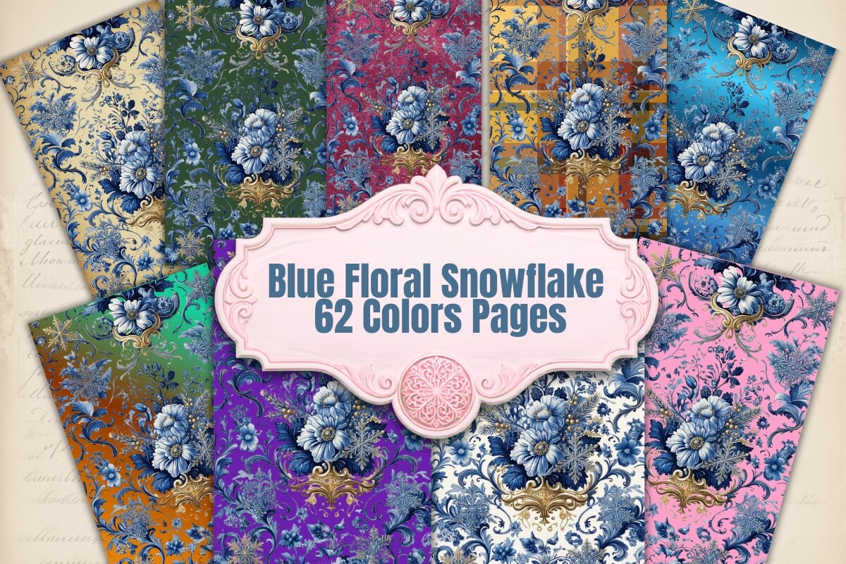 Blue Floral Snowflake 62 Colors Pages