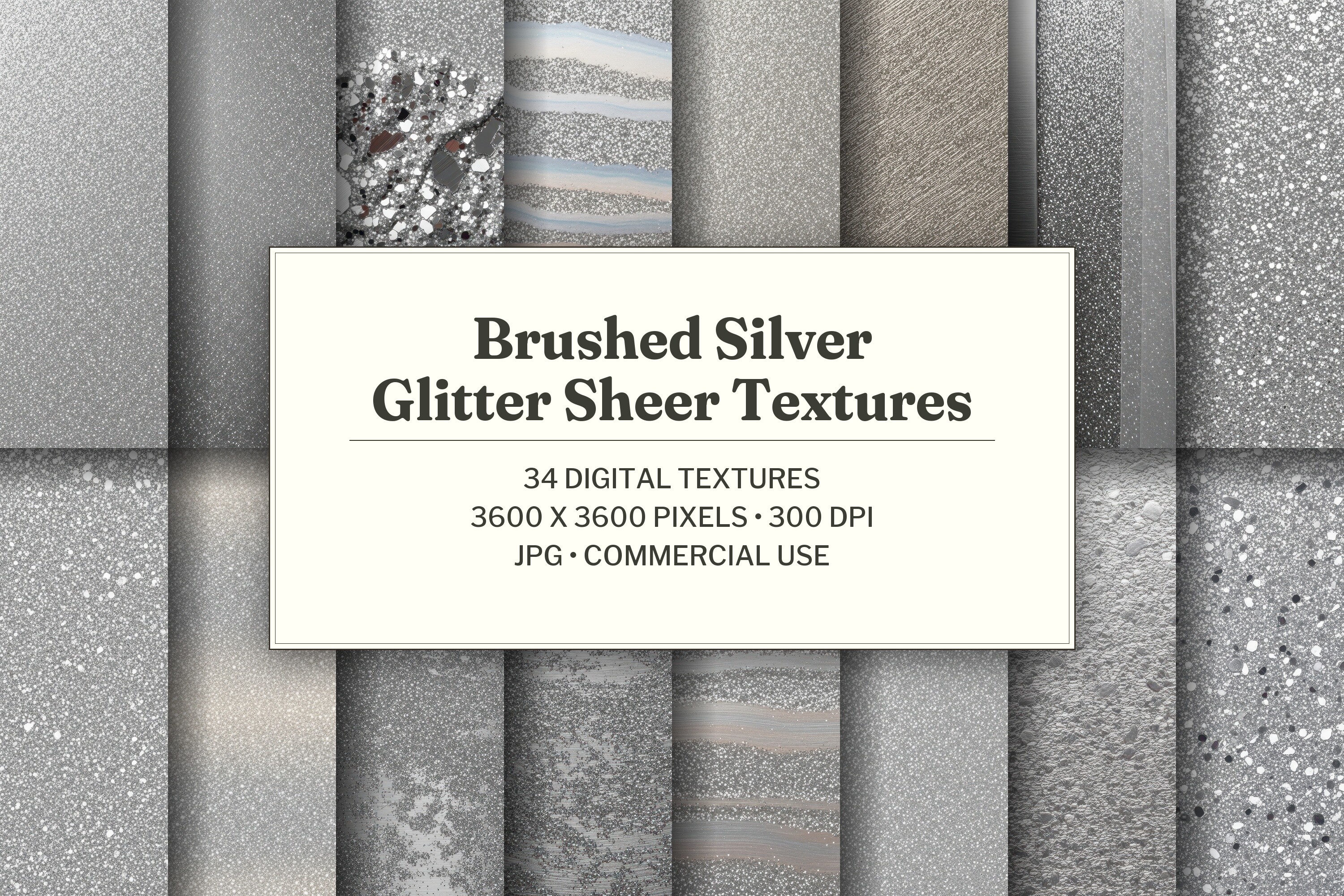 Brushed Silver Glitter Sheer Texture