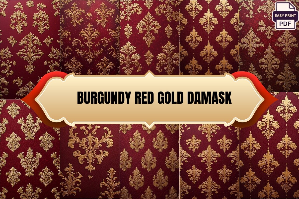 Burgundy Red Gold Damask