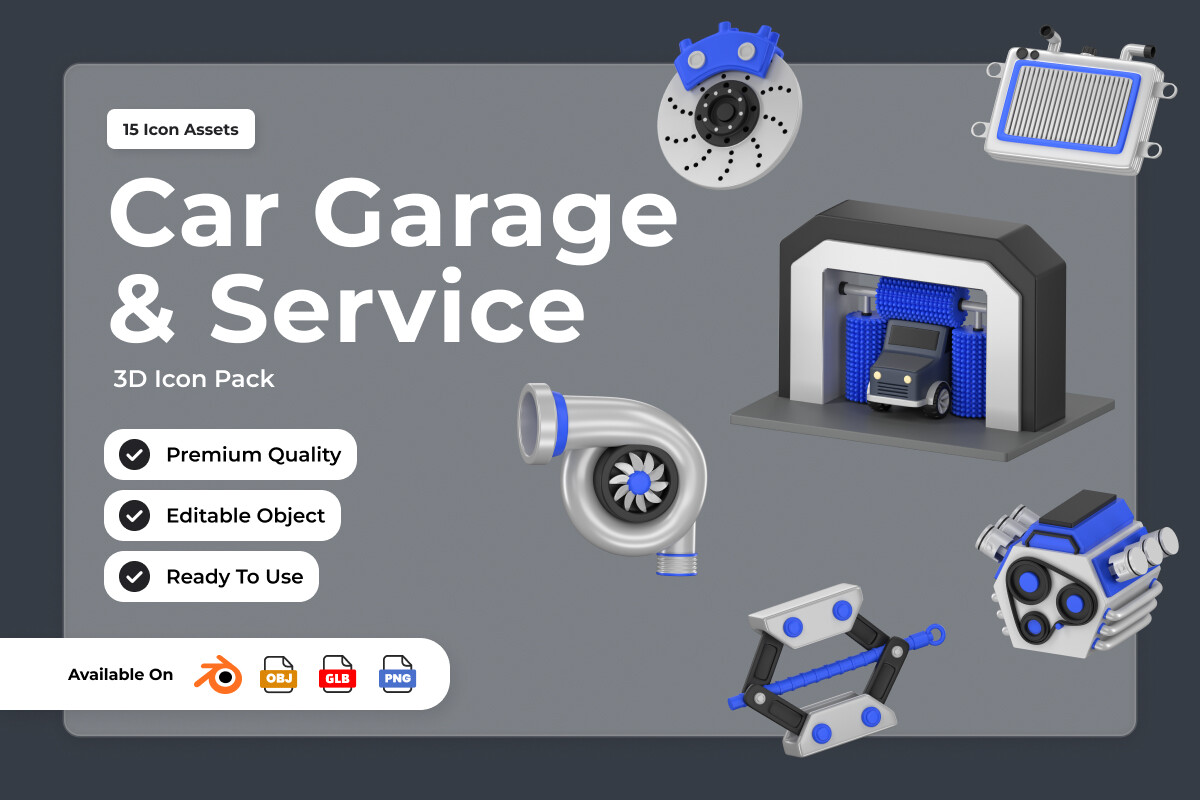 Car Garage and Service 3D Icons
