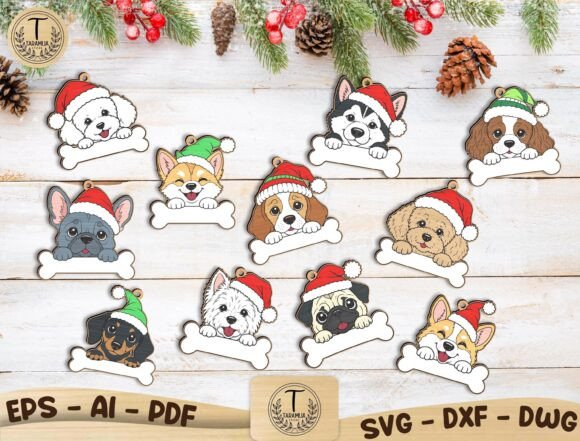 Christmas Dog Ornament SVG Bundle laser cut file