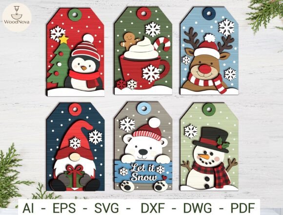Christmas Gift Tag Ornament SVG Bundle laser cut file