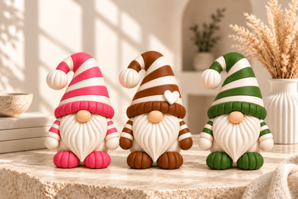 Christmas Gnome Trio STL Bundle  3 Festive 3D Print Gnome Figurines - Image 1