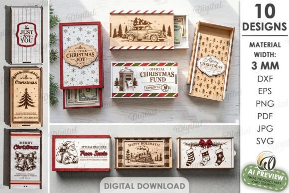 Christmas Money Boxes Bundle Laser Cut laser cut file