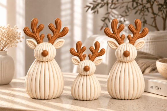 Christmas Reindeer Figurine Set STL  3D Printable Holiday Decor, 3 Poses - Image 15