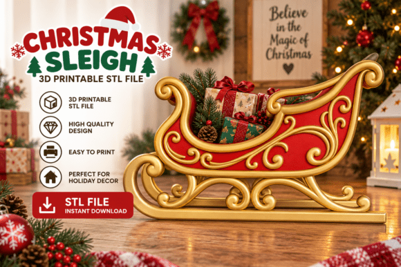 Christmas Sleigh 3D Printable STL File 3D Printing By VoxelNest