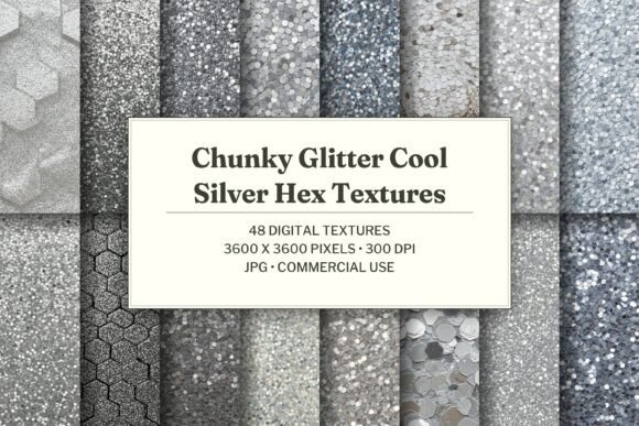 Chunky Glitter Cool Silver Hex Texture