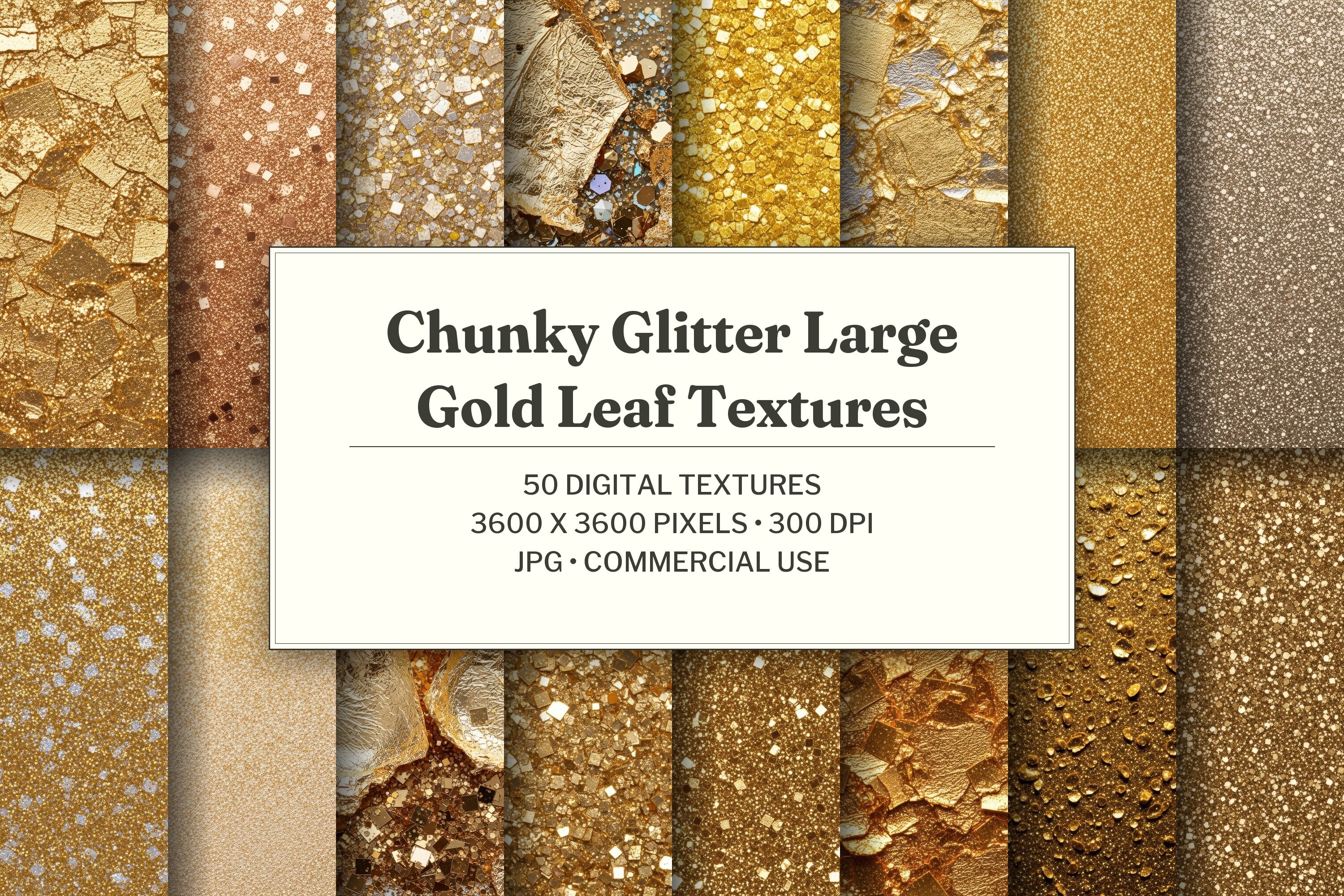 Chunky Glitter Large Gold Leaf Texture