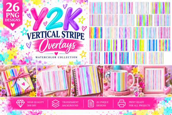Colorful Y2K Vertical Stripe Overlays,