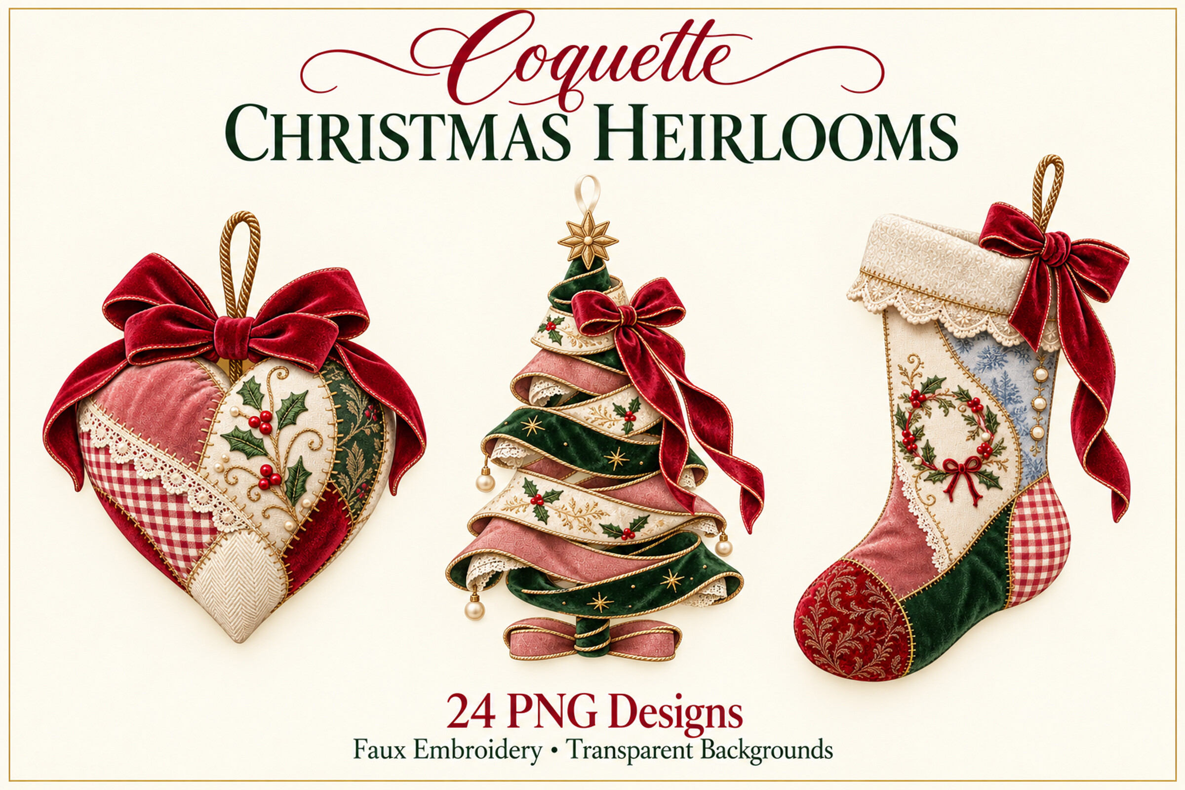 Coquette Christmas PNG Clipart Bundle