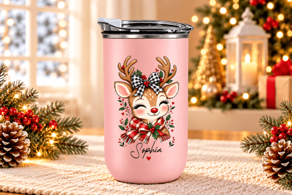 Custom Christmas Reindeer Bow Tumbler Graphics