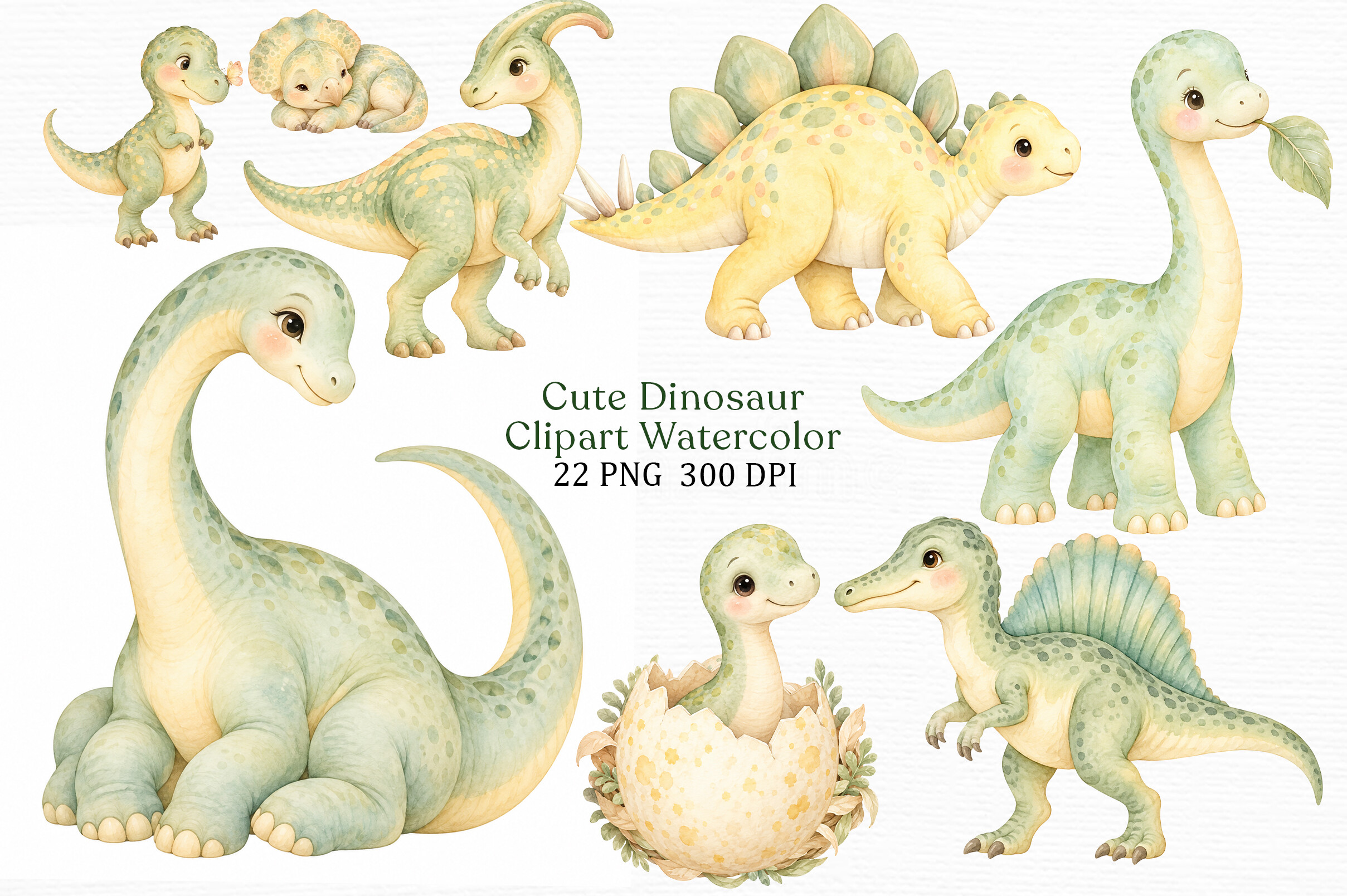 Cute Dinosaur Clipart Watercolor