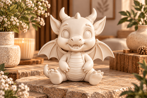Cute Dragon 3D Print – Adorable Seated Fantasy Dragon Model - Image 2