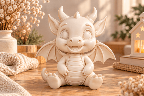 Cute Dragon 3D Print – Adorable Seated Fantasy Dragon Model - Image 3