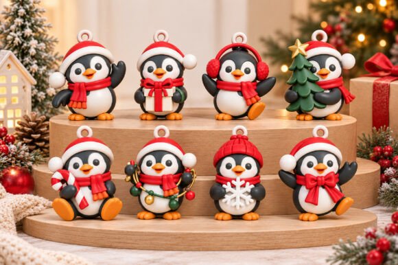 Cute Penguin Christmas Ornament STL Set – 3D Printable Holiday Decor - Image 2