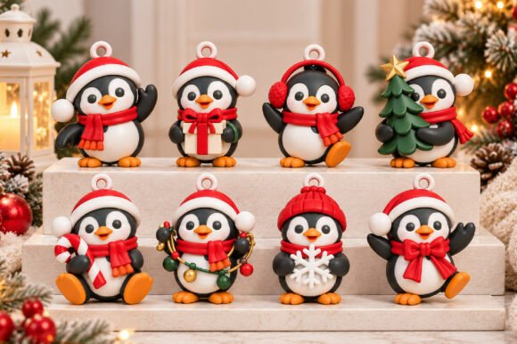 Cute Penguin Christmas Ornament STL Set – 3D Printable Holiday Decor - Image 3