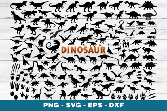 Dinosaur Silhouettes Trex And Footprint Graphics
