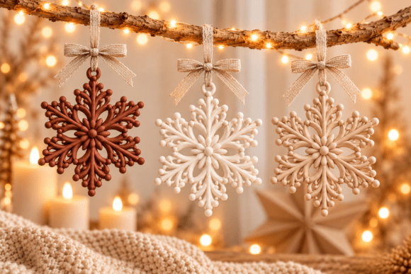 Elegant Snowflake Ornament STL Set – 3D Printable Christmas Decor Files - Image 3