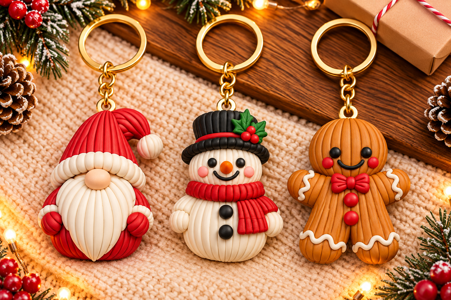 Festive Christmas Keychain STL – Santa Gnome, Snowman & Gingerbread 3D Print Files - Image 3