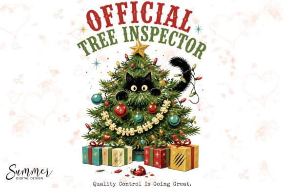 Funny Christmas Tree Inspector Cat PNG Gráfico Ilustraciones Imprimibles Por Summer Digital Design