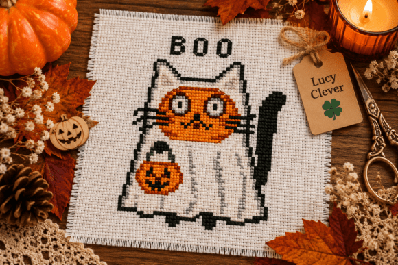 Ghost Cat Cross Stitch Pattern PDF