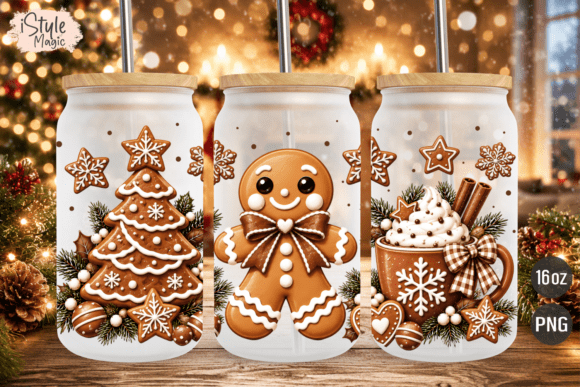 Gingerbread Christmas Glass Can Wrap PNG Graphic Tumbler Wraps By iStyleMagic