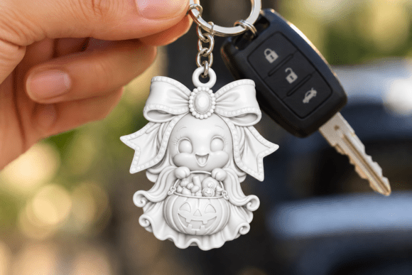 Halloween Witch Girl Keychain 3D STL File – Spooky Cute 3D Print Model - Image 1