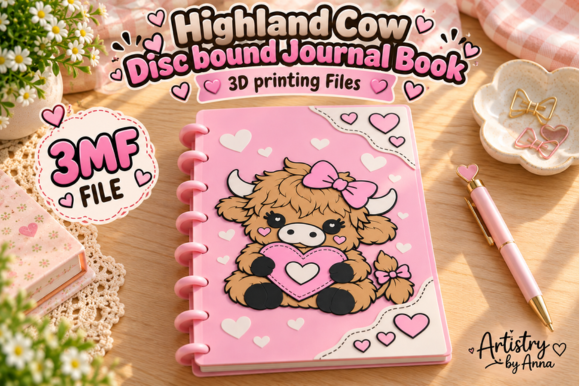 Highland Cow Disc Bound Journal Book Cover 3MF – 3D Print File - Image 6