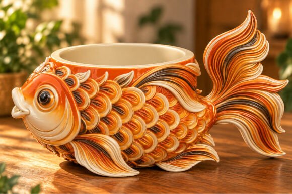 Koi Fish Planter Pot 3D STL – Printable Succulent Pot & Fish Sculpture - Image 1