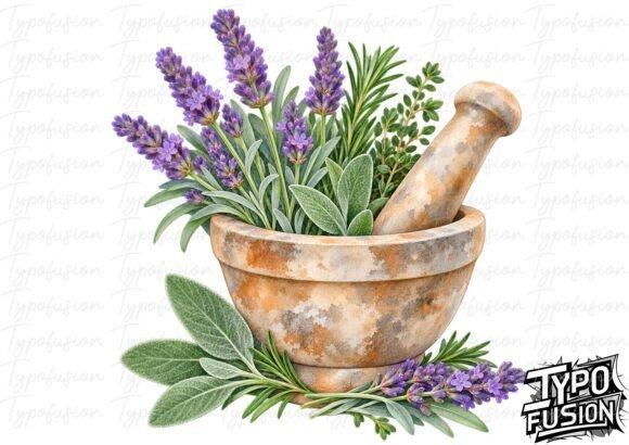 Lavender Mortar Set Watercolor PNG