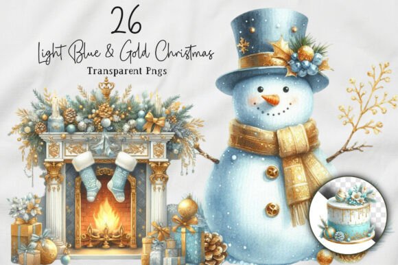 Light Blue & Gold Christmas Clipart