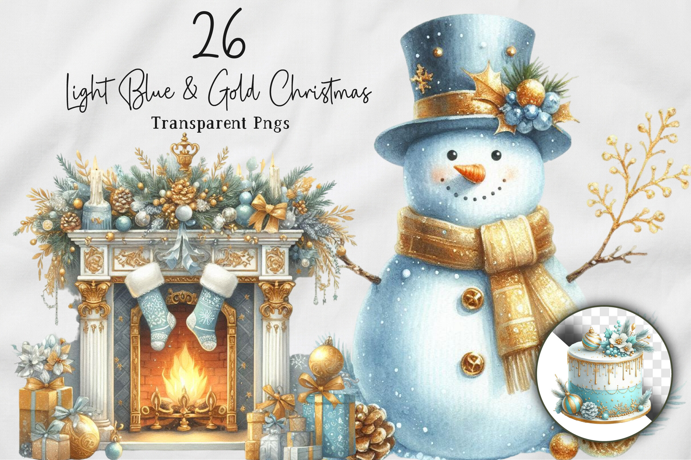 Light Blue & Gold Christmas Clipart